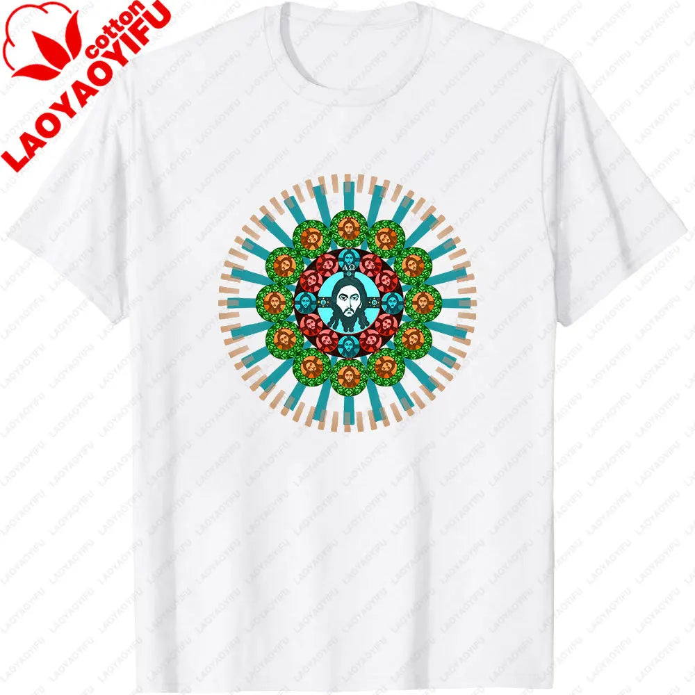 Jesus Christ Pantocrator Icon Sinai Orthodox Christian Man Gift Printed T-Shirt Summer Women Short Sleeve Cotton Unisex T Shirt