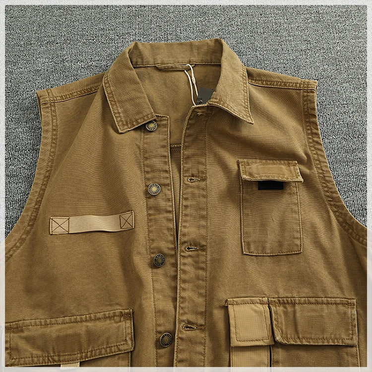 Patchwork stitching vest vest Spring and autumn men and women couples American outdoor multi-pocket sleeveless coat
