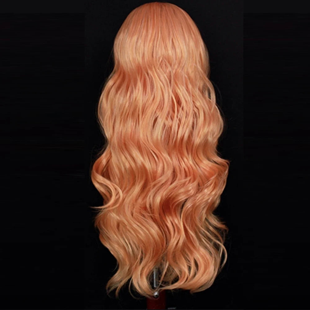 Brown Wave Wig Synthetic Lace Front Wigs For Women Long Deep Wave Lace Hair Frontal Wig White Wig Orange Heat Resistant Cosplay