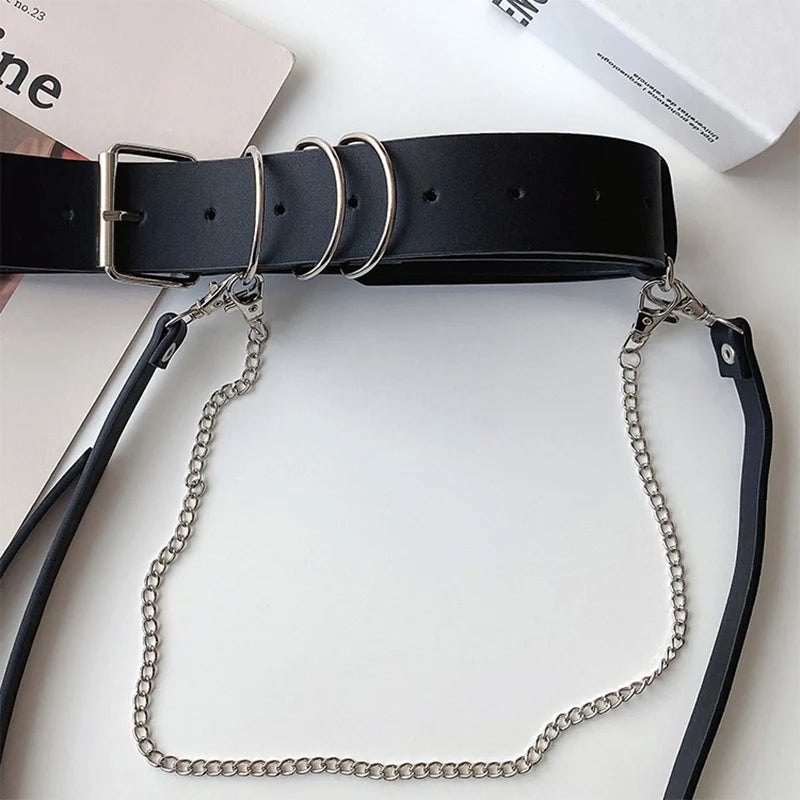 Punk Belt Women Dress Wide Chain Waistband Leather harness Ladies Corset Fashion Waist Belts Casual Dress PJ437