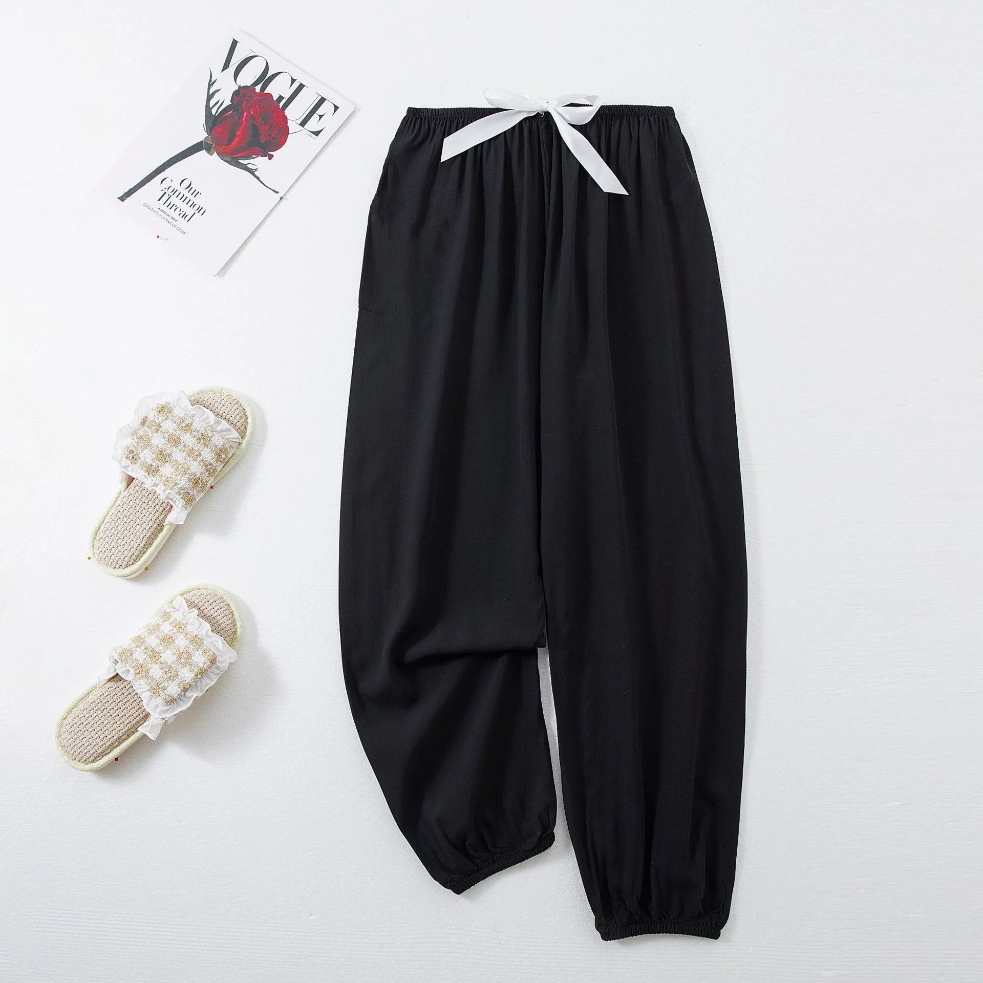 New Korean Style Pants Summer Cropped Trousers Women's Flower Home Clothes Loose Wide Leg Pants Casual Beach Outfits Sweatpants