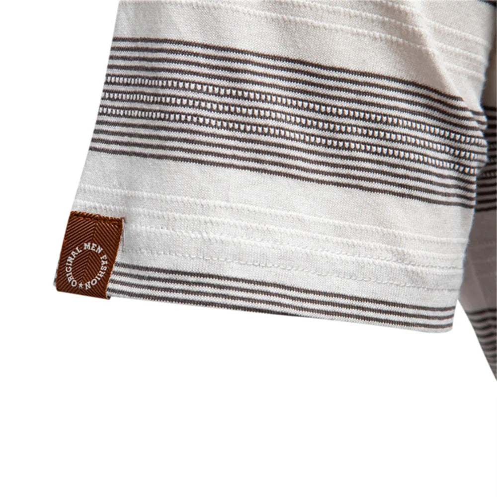 AIOPESON 2025 New Summer Striped V Neck Cotton Polo Shirts for Men Breathable Short Sleeve Casual Knit Shirts Comfort Fit