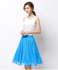 Summer Women Silk Tutu Skirts Chiffon Pleated Dance Beach Wedding Party Skirt Black White Elastic High Waist Midi Skirts