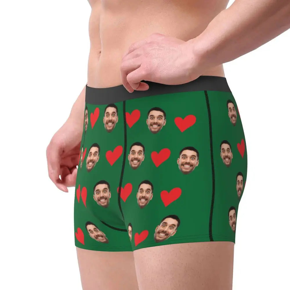 Personalized Face Photo Underwear - Custom Heart Boxer Briefs - Custom Men Briefs - Gift For Husband - Anniversary Gift for Dad
