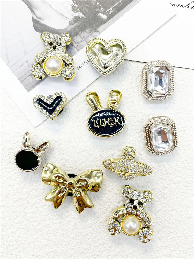 10PCS ABS Shoe Charms Bow Rhinestone Accessories For Clogs Bear Pearl Buckle Decorations Diy Women Lovely Garden Shoes Decor