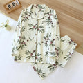 2024 Autumn Cotton Crepe Women's Pajamas Casual Soft Loose Sleepwear Long Sleeve Pants Pajama Sets Night Clothes 2-piece Set