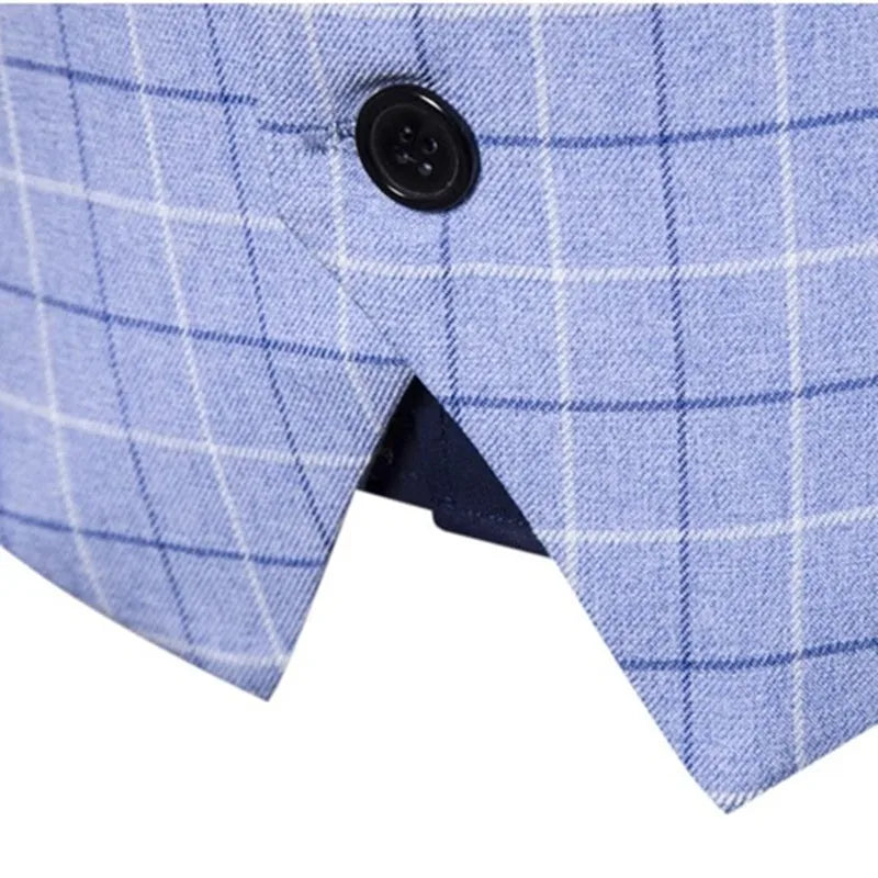 New Men Business Social Checkered Suit Vest Loose Top Homme Wedding Ball Party Dress Waistcoat