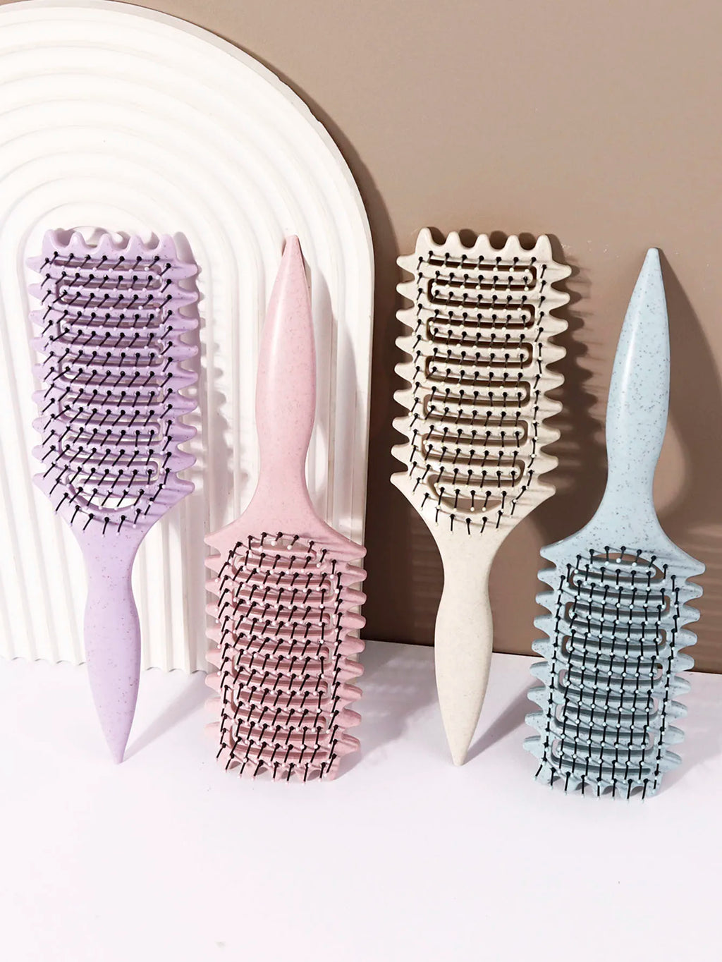 Curling styling brush - hollow massage comb, nylon mane, ABS plastic handle, comfortable grip Special for real hair wigs