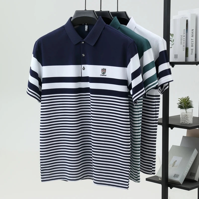 Light luxury fashion striped short sleeve polo shirt high-end brand embroidery summer breathable Paul T-shirt casual men's wear