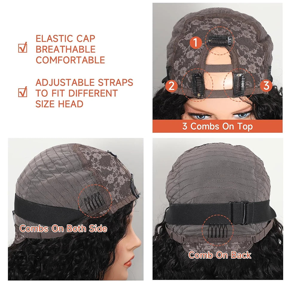 Glueless Upgrade U Part Human Hair Wig 180% Density Kinky Curly Wigs for Women No Leave Out No Glue Beginner Friendly Natural