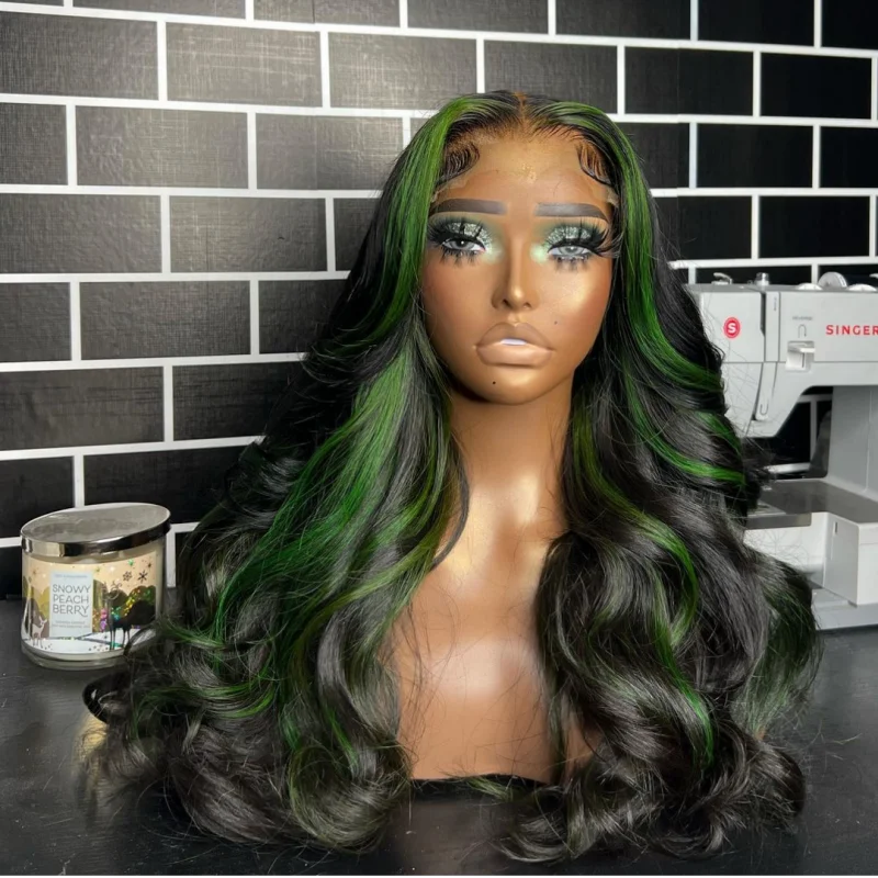 Black With Red Highlight Wig Synthetic Lace Front Wig 13X4 Pre plucked Hairline With BabyHairWomen's Wig with Density Lace Front