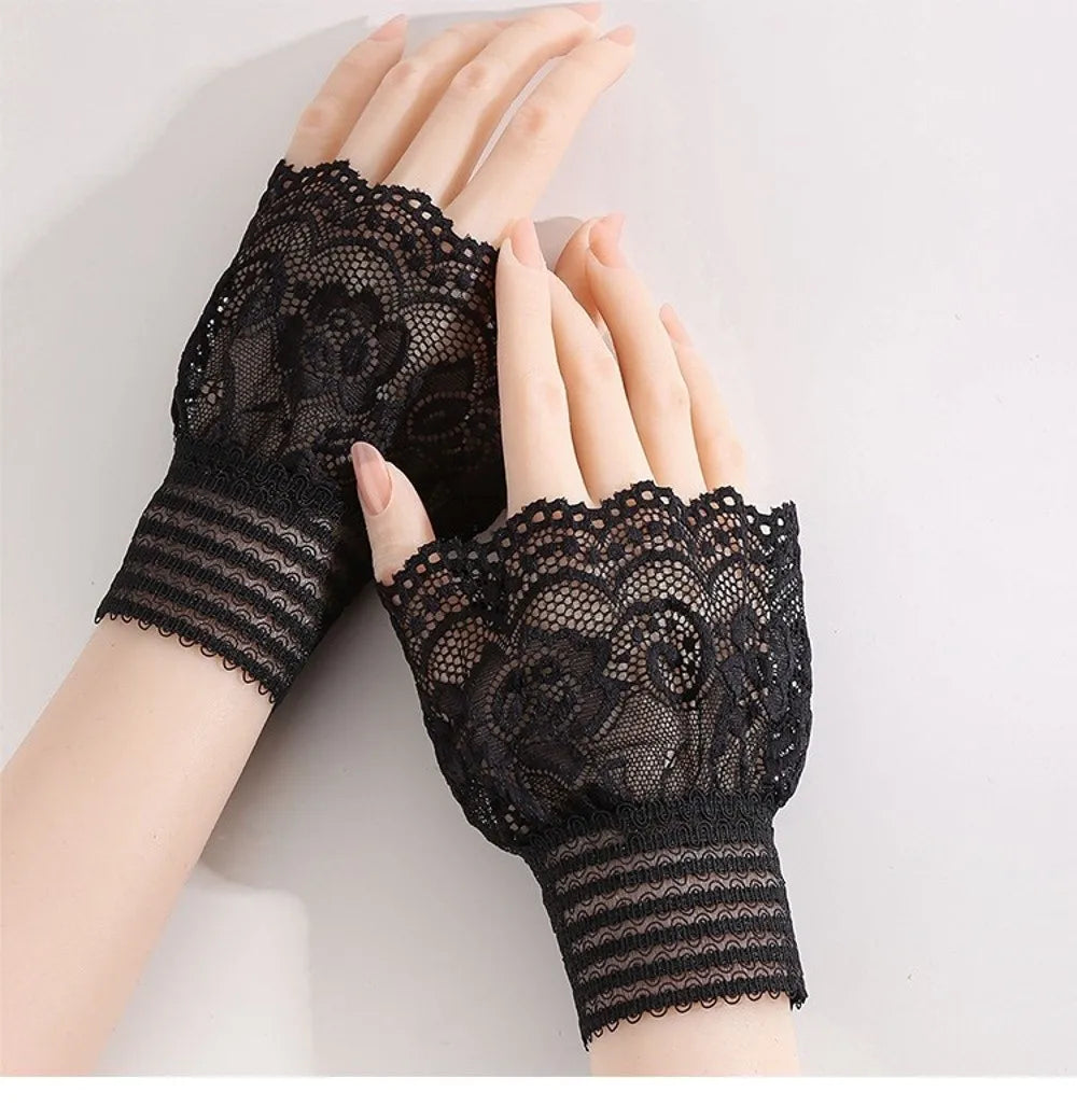 1 Pair Versatile Elegant Fake Cuffs Embroidery Pattern Detachable Lace Sleeves Solid Color Thin False Cuffs For Women