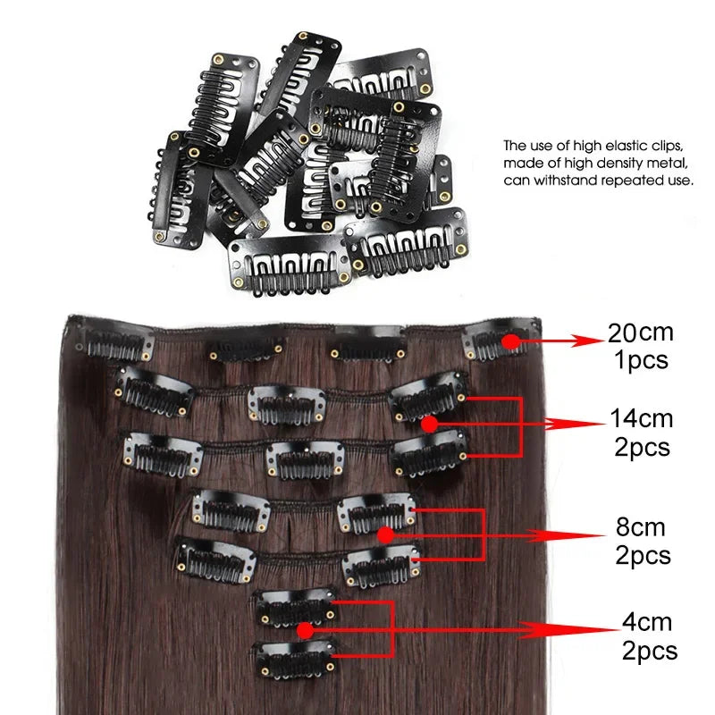 16 clips Synthetic Long Straight Hair Extensions Clips in Hair Black Brown 6Pcs/set Hairpiece for Women