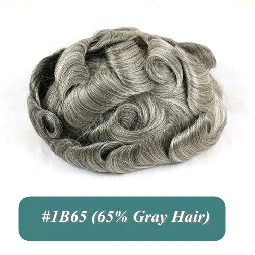 Durable Natural Hairline Human Hair Men's Toupee 26mm Curly Managable Skin Base #1 Jet Black Brown Hair Capillary Prosthesis