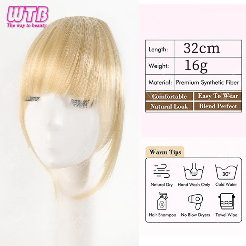 Natural Straight Blunt Bangs Synthetic Natural Brown Black False Fringe Clip In Front Hair With Fringe with Temples Daily Wear