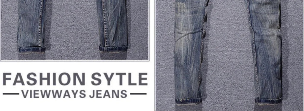 2023 Spring and Autumn New Classic Fashion Solid Color Ripped Small Foot Pants Men's Casual Comfort Elastic High Quality Jeans