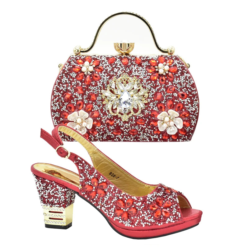 Latest Shoes and Bag for Party Wedding Plus Size Women Shoes 43 High Heels Sexy Ladies Luxery Shoes Women Dress Pumps with Purse