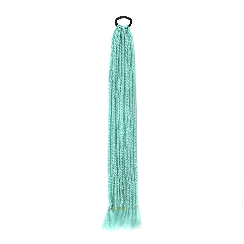 24inch Rubber Band Crochet Mixed Box Braids Plaited Ponytail Synthetic Gradient Dirty Braided Ponytail Hair Extensions for Kids