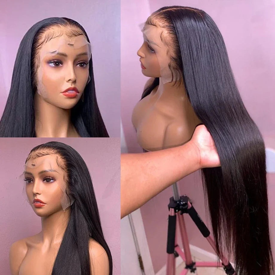 Peruvian Straight 13x4 Lace Front Human Hair Wig Natural Color 8-30 Inch 4x4 HD Transparent Lace Closure Wig For Black Women