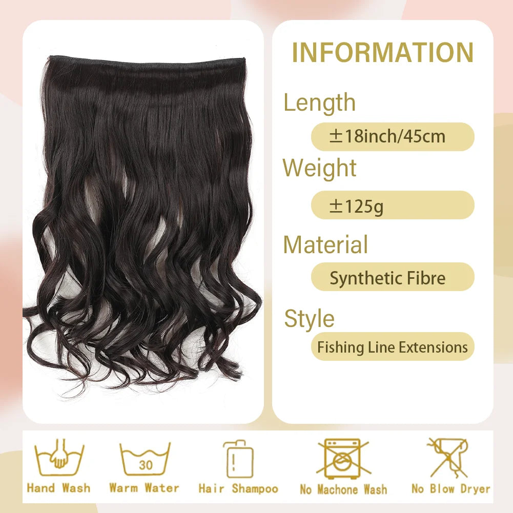 Invisible Wire in Synthetic Hair Extensions Body Wave 2 Clips in Hair Extensions 18" Fish Line Synthetic Hair Piece For Women