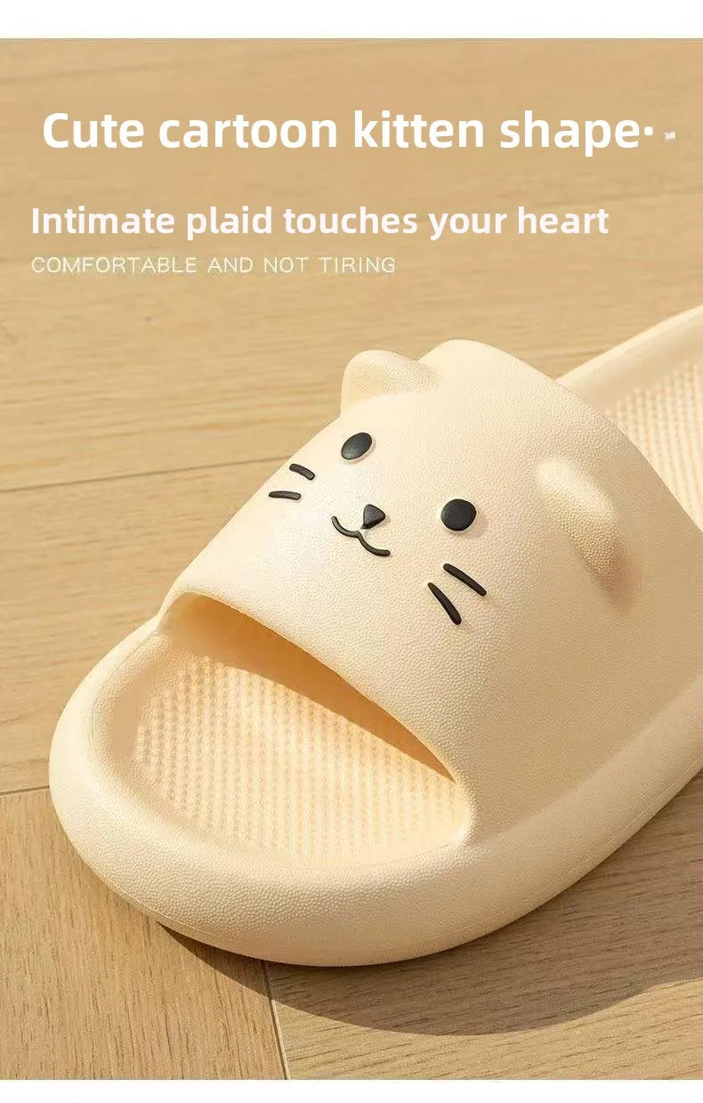 Printting Cute Cat Women Slippers Summer Indoor Soft Cartoon Sandals Bathroom Anti-slip Outdoor Comfy Men Leisure Shoes Couple