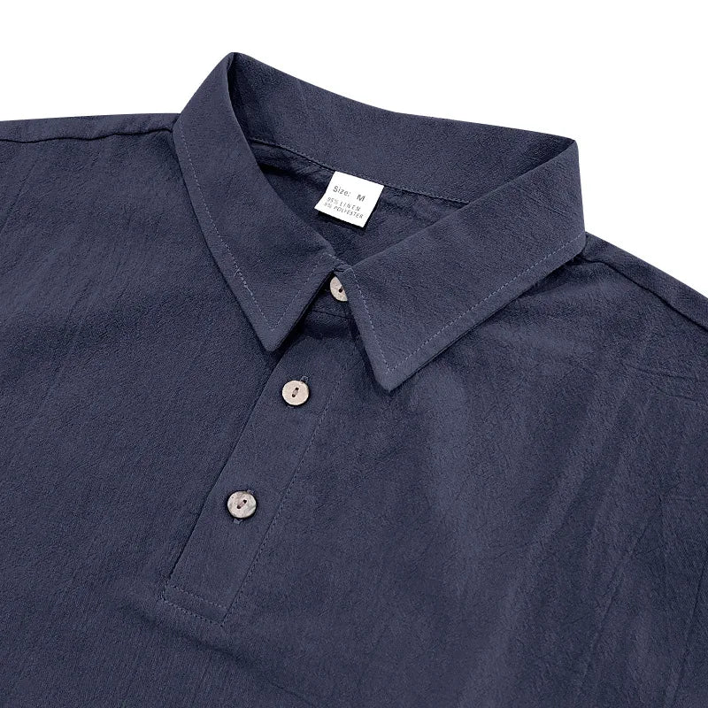 2025Summer New Men's Shirt British Style Loose Trendy Breathable Linen Casual Polo Collar Series POLO Shirt Short Sleeve