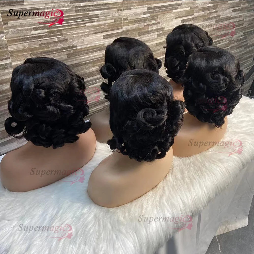16" Loose Bouncy Curly 300 Density Glueless Lace Frontal Human Hair Wig Ready To Wear 5x5 HD Lace Wig Preplucked Hair For Woman