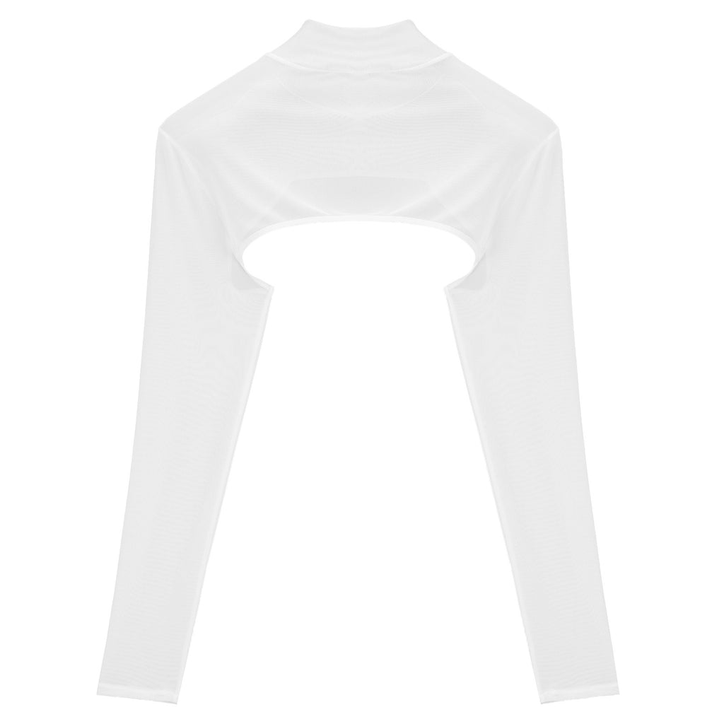 MSemis Male Mens Transparent Moto Sexy Tops Long Sleeve O-Ring Decor T-Shirt See-Through Mesh Half Crop Top Party Clubwear