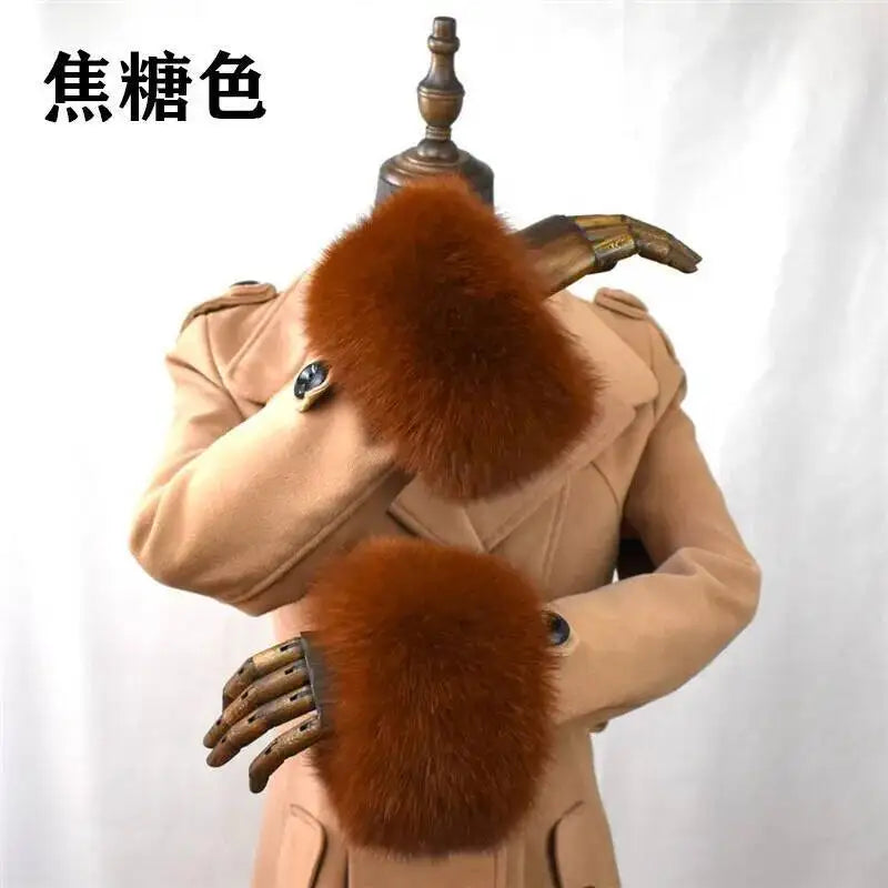 100% Real Fox Fur Cuffs Winter Natural Warm Oversized Arm Warmmer Wristband High Quality Coat Jacket Sleeve Fashion Luxury Cuffs