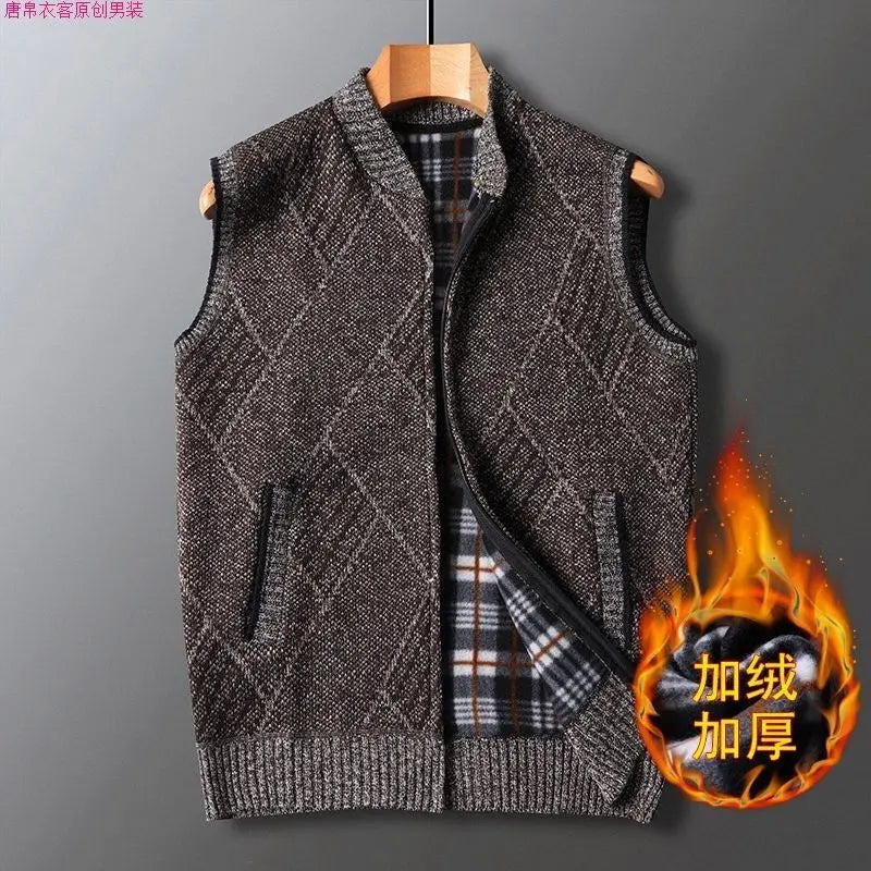 Winter Plus Velvet Thick Wool Vest Thick Knitted Cardigan Chopped Shoulder Vest