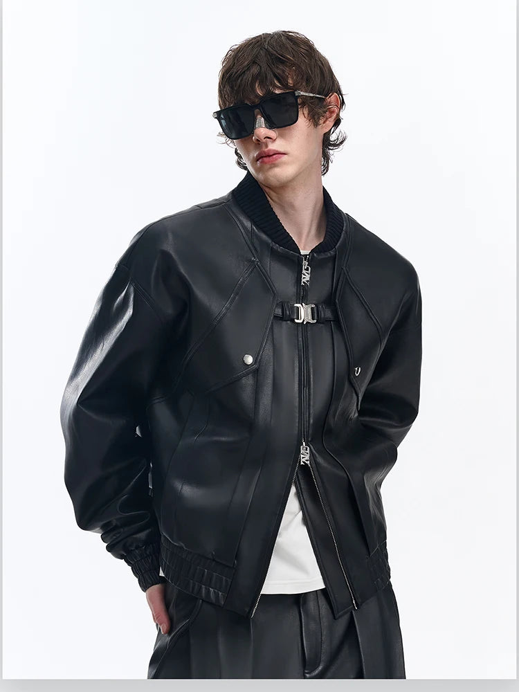 Mauroicardi Spring Autumn Cool Handsome Pu Leather Bomerb Jacket Men Zipper Runway European Fashion Luxury Designer Clothes 2025