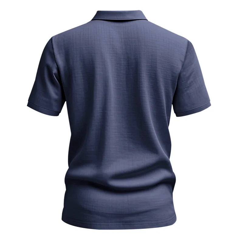 2025Summer New Men's Shirt British Style Loose Trendy Breathable Linen Casual Polo Collar Series POLO Shirt Short Sleeve