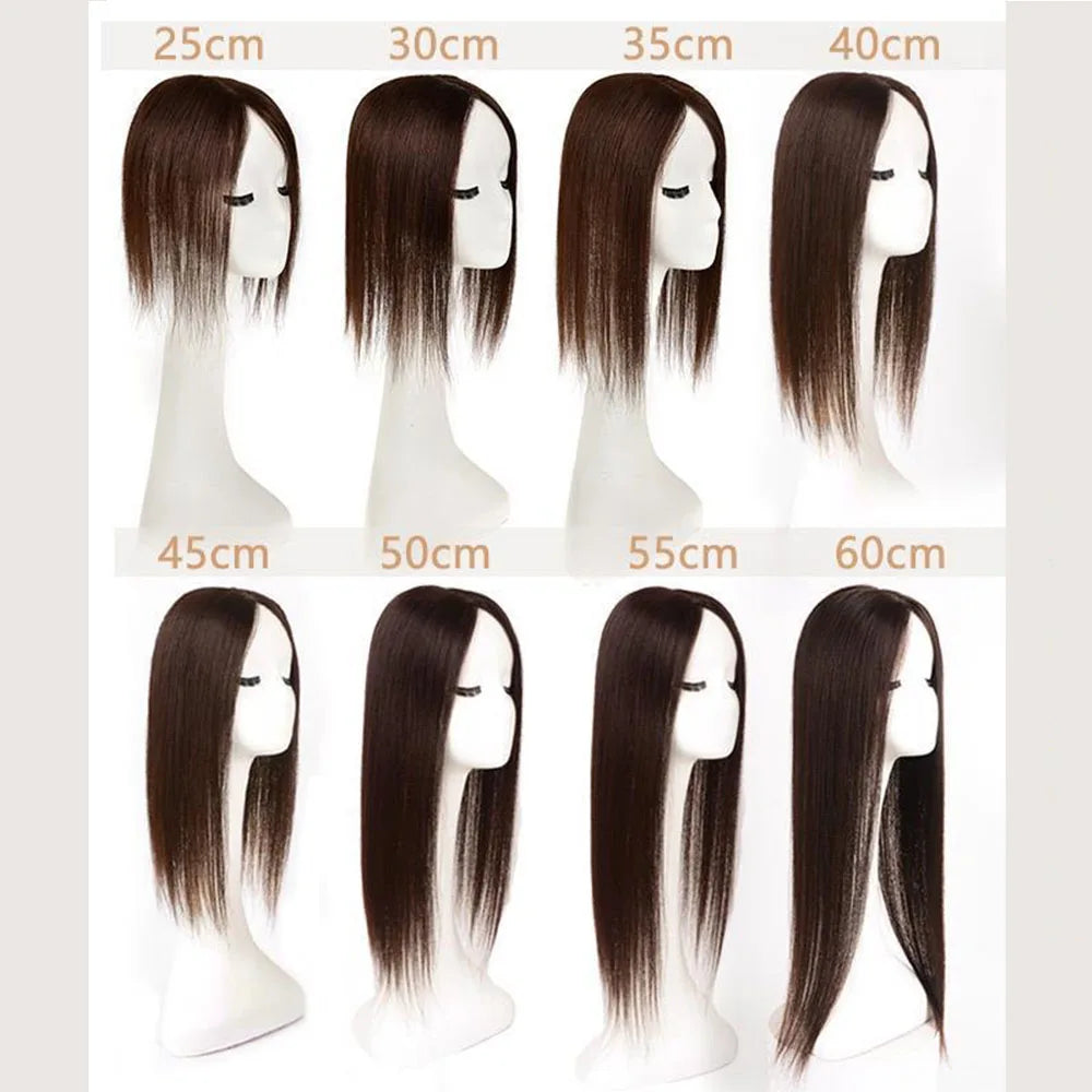 11x13cm Dark Brown Human Hair Topper Silk Base Hand Tied Silk Top Toupee Breathable Remy Hair Piece with Clips in for Women