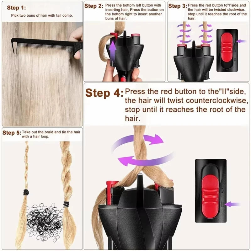 360 Degree Rotating Automatic Hair Braider Machine Two Strand Twist Braid Maker Electric Hair Styling Tool for Women Girls