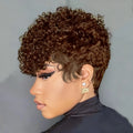 Short Natural Black Human Hair Pixie Cut Wig for Curly Wigs Urban Edge Wave Full Machine Made For Women