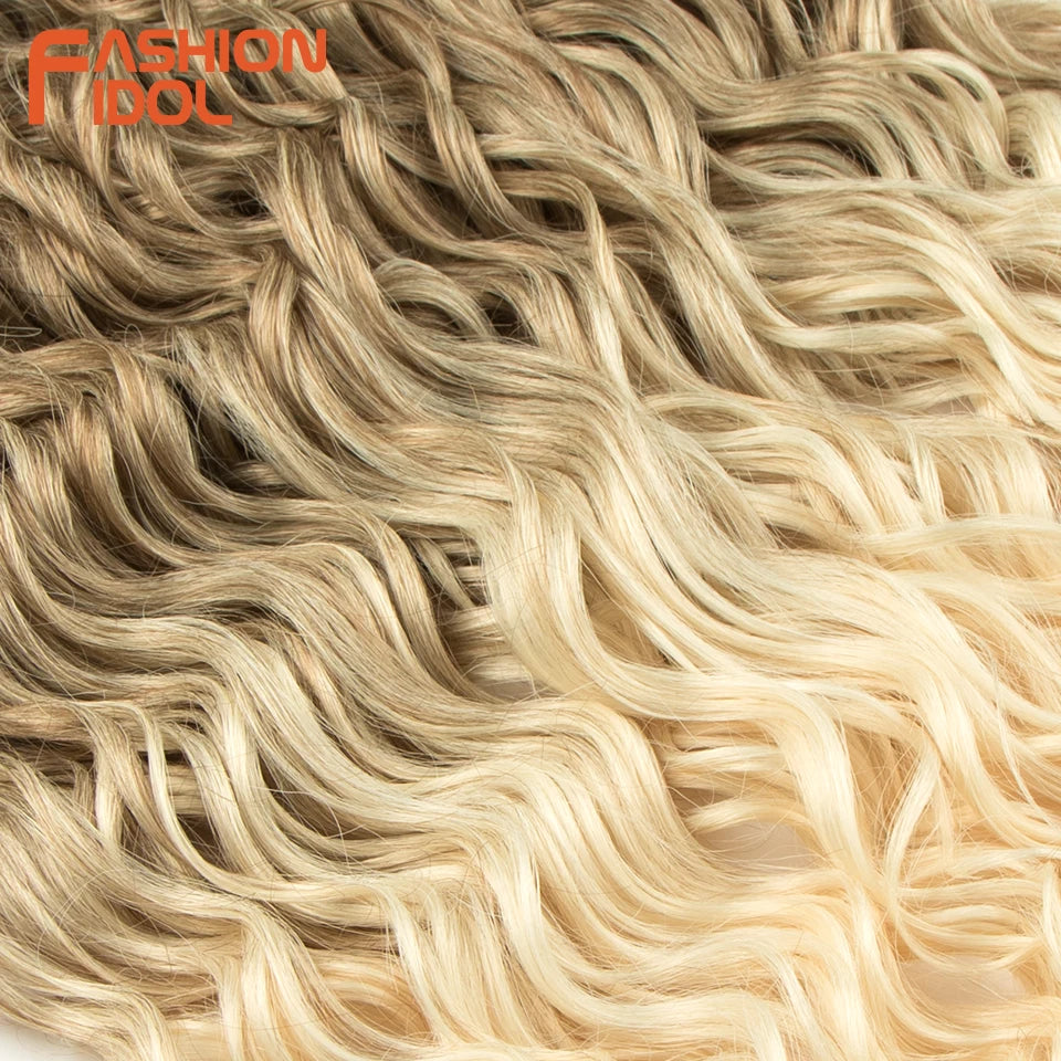 FASHION IDOL Curl Hair Deep Wave Twist Hair Extensions For Women 20 Inch Ombre Blonde Crochet Fake Hair Synthetic Crochet Braids