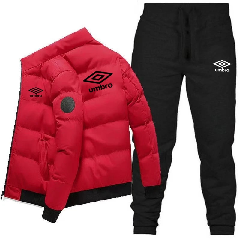 2025 Winter Fashion Umbro Men's High-quality Polyester Fiber Zip-up Warm and Windproof Jacket and Trousers Set