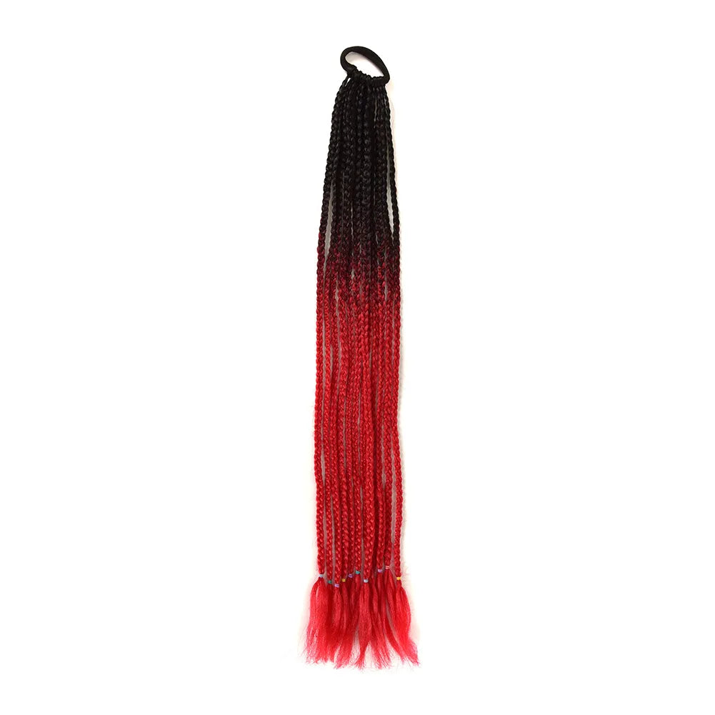 24inch Rubber Band Crochet Mixed Box Braids Plaited Ponytail Synthetic Gradient Dirty Braided Ponytail Hair Extensions for Kids
