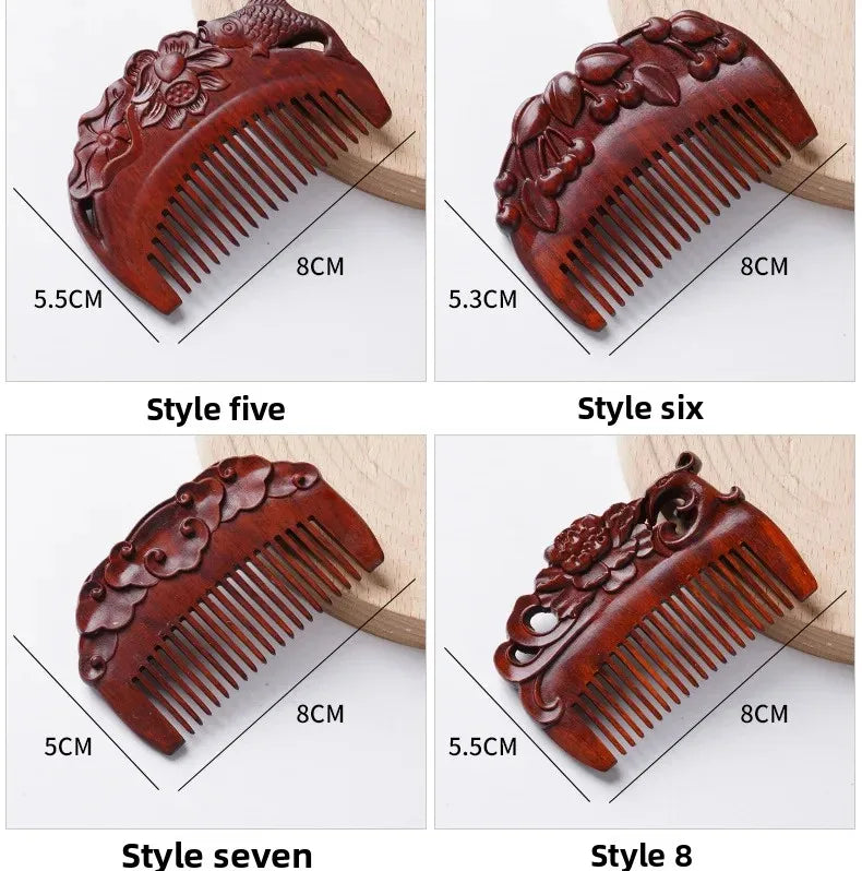 Portable Mini Ebony Wood Comb Chinese Style Carved Travel Souvenir Popular Hairdressing Professional Comb Made in China