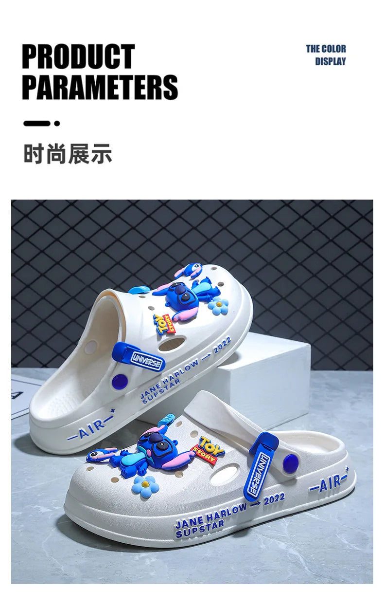 Stitch Cave Shoes 2024 Summer New Ins Trendy Outerwear Versatile Anti slip Thick Bottom Beach Headover Slippers for Men