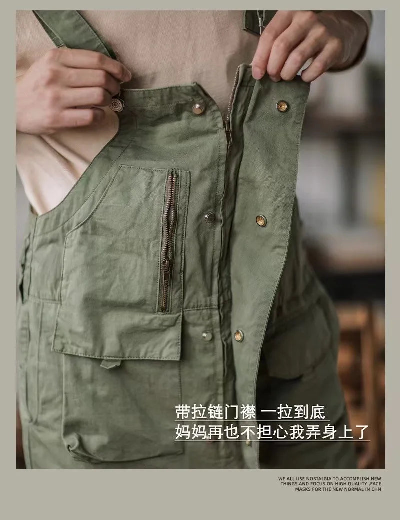 Retro American Cotton Overalls Loose Jumpsuit Men's Cargo Pants Men Suspenders Bibs Four Seasons Full Length Baggy Pants
