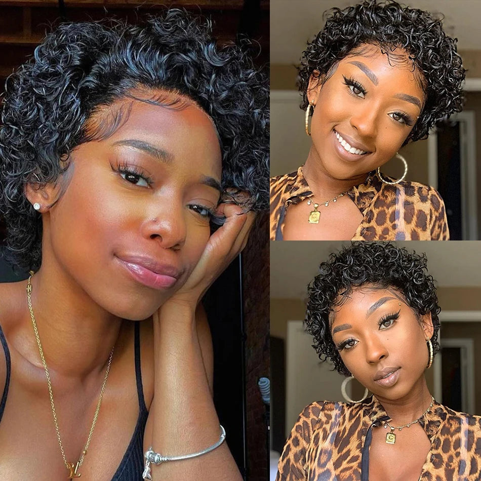 Short Pixie Cut Wigs Brazilian Human Hair Curly Wigs Cheap 13X1 Transparent Lace Wig Preplucked Hairline Wigs For Black Women