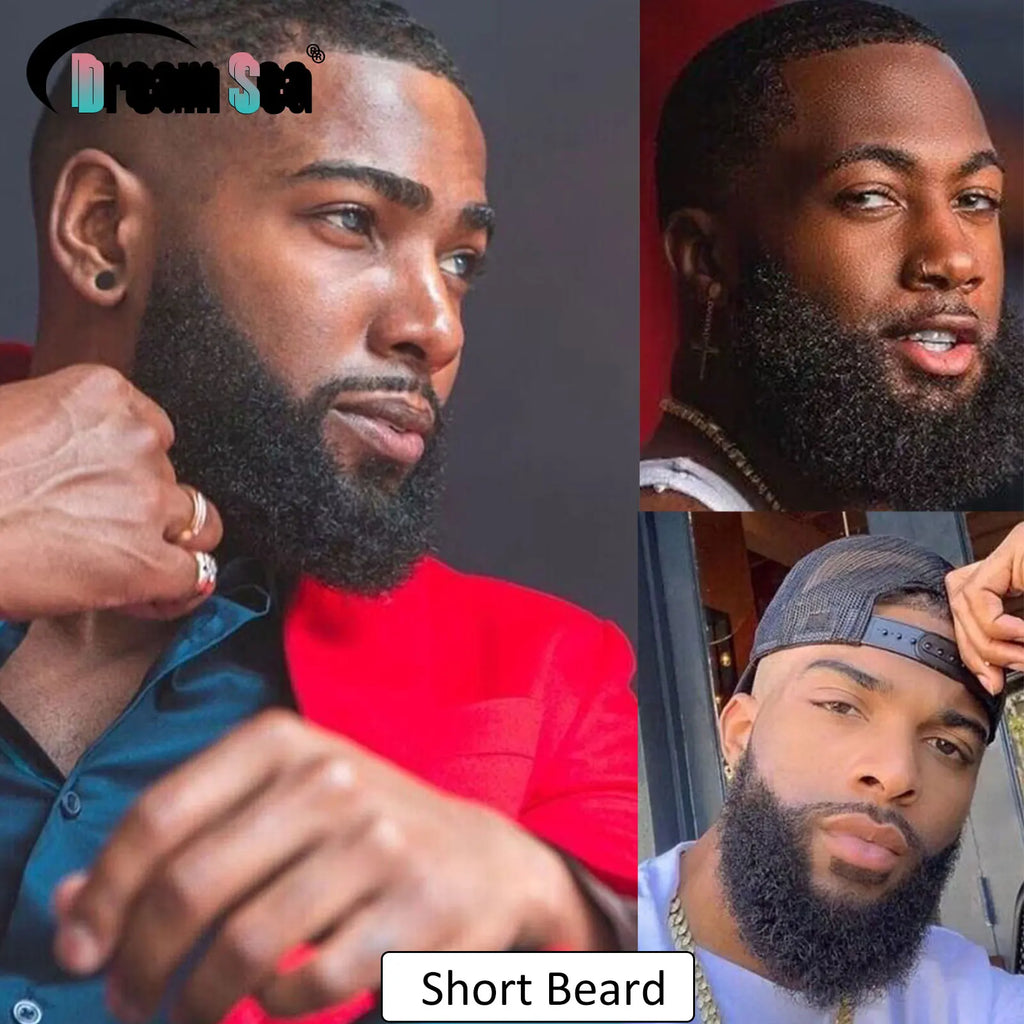 Afro Curly Face Beard Mustache Human Hair For Black Men Curly Realistic Black Bearded Makeup Lace Base Replace System