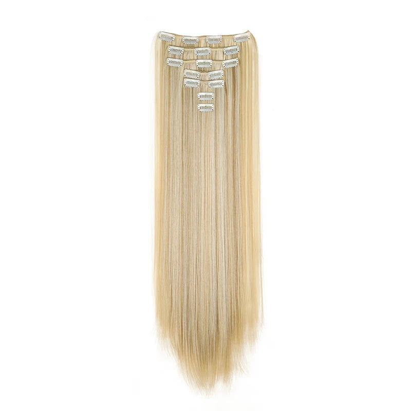 16 clips Synthetic Long Straight Hair Extensions Clips in Hair Black Brown 6Pcs/set Hairpiece for Women