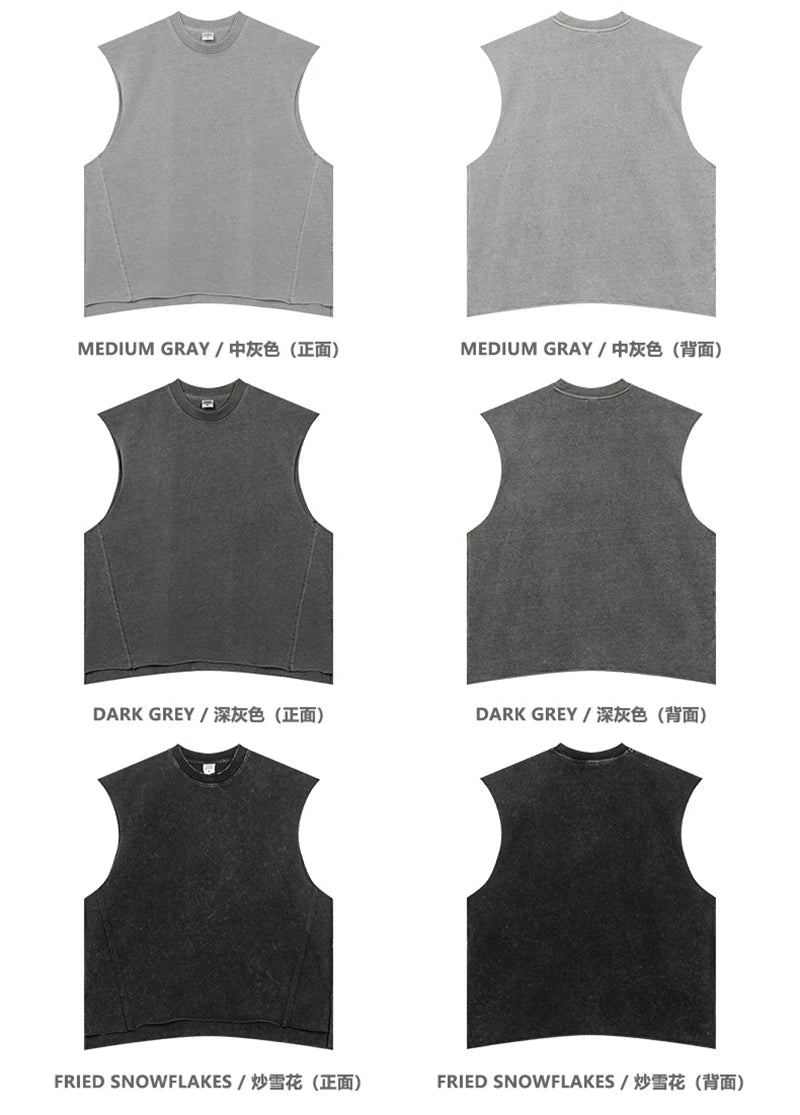 ZODF Vintage 2024 Washed 270gsm Cotton Tank Tops For Men Unisex Summer Relax Fit Slit Sleeveless Vest Streetwears HY0777