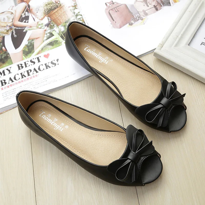 34-43 big size luxury peep toe bowtie flat shoes woman black/white leather ballet flats bow zapatos mujer primavera verano 2022