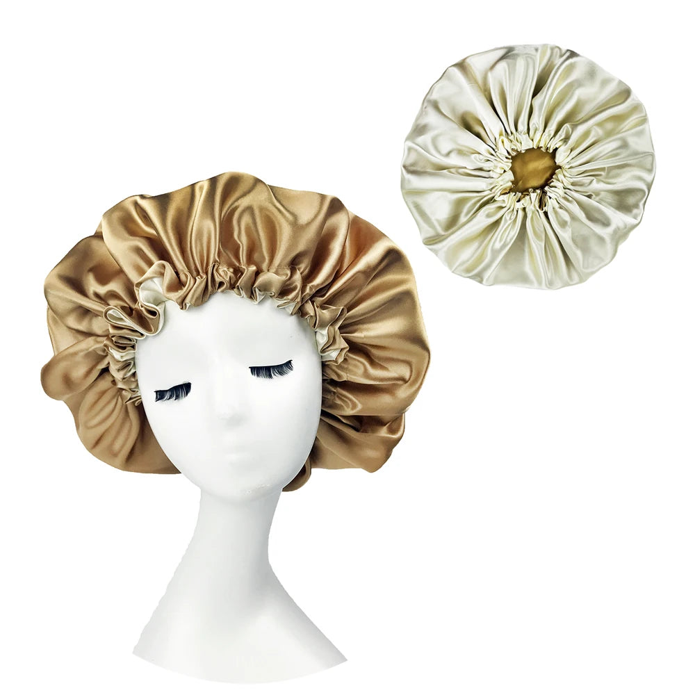 New Solid Women Satin Bonnet Fashion Stain Silky Big Bonnet for Lady Sleep Cap Headwrap Hat Hair Wrap Accessories Wholesale