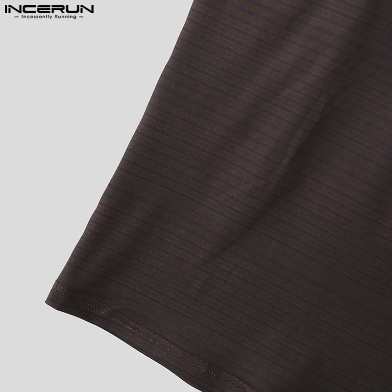 INCERUN Tops 2025 American Style Fashion New Men Striped Metal Strip Hanging Neck Vests Summer Sexy Casual Personality Tank Tops