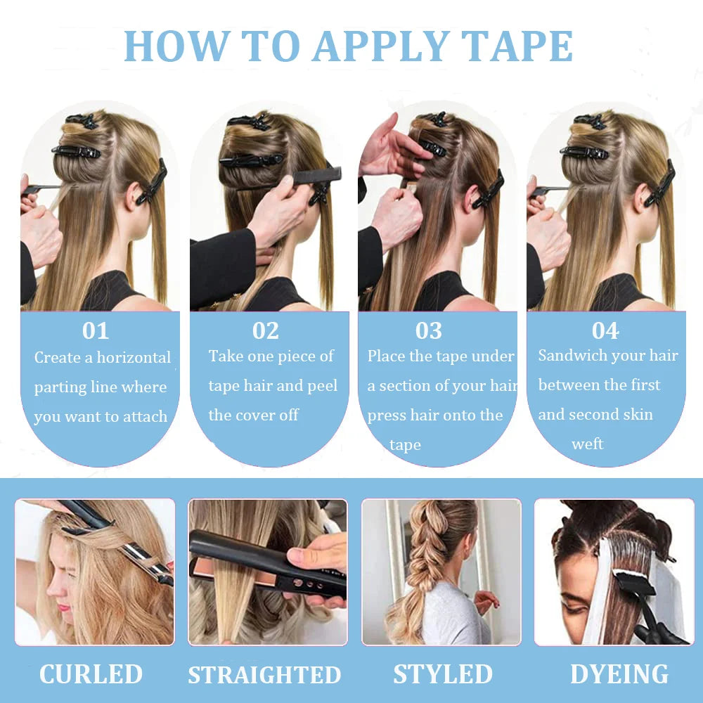 Tape In Hair Extensions 100% Remy human Hair Cuticle Skin Weft Seamless Adhesive Tape Hair Extensions 50G /set 20pc Best Quality
