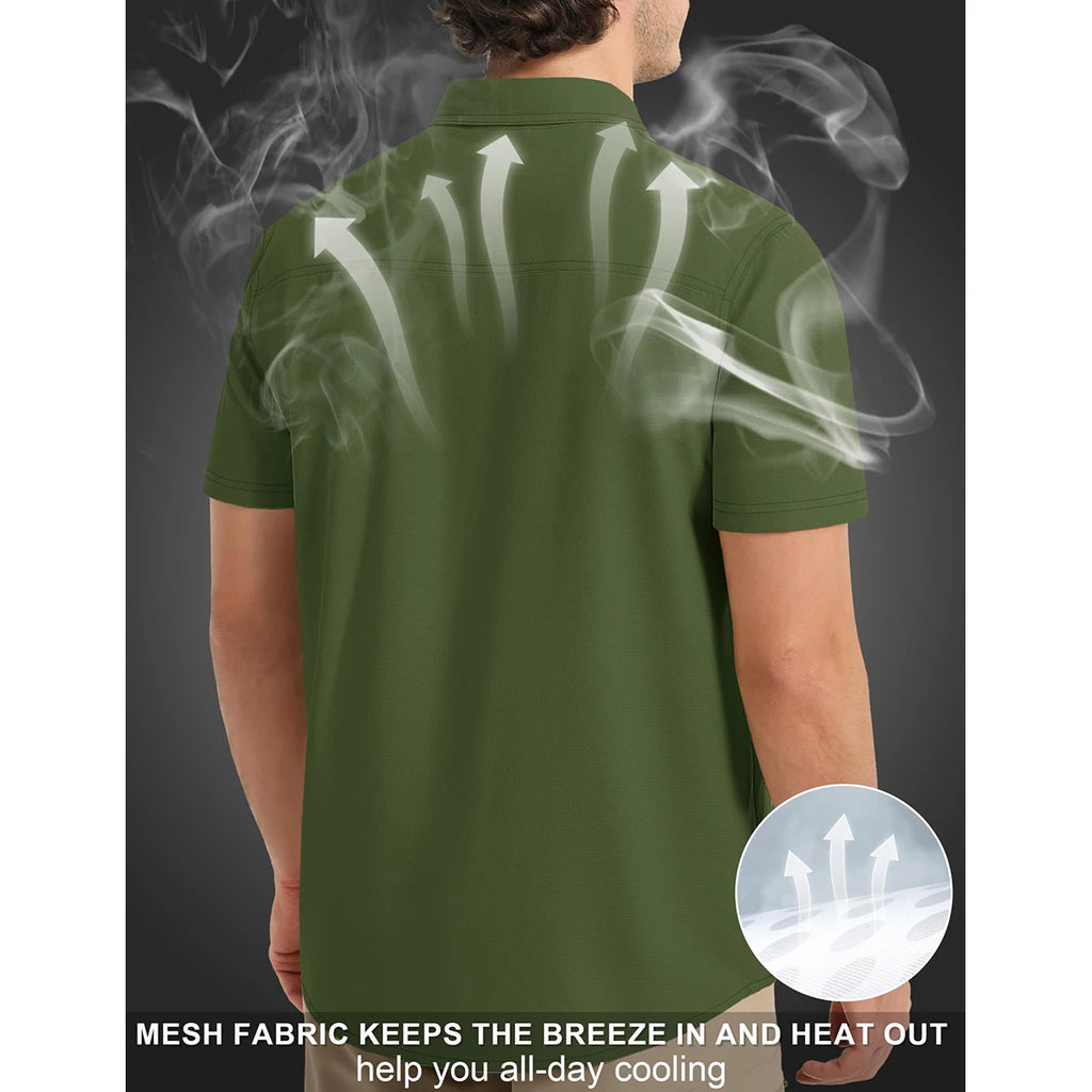 TACVASEN Men‘s Short Sleeve Sun Protection Shirt UPF 50+ Lightweight Quick Dry Fishing Hiking UV Shirt with Pockets for Men